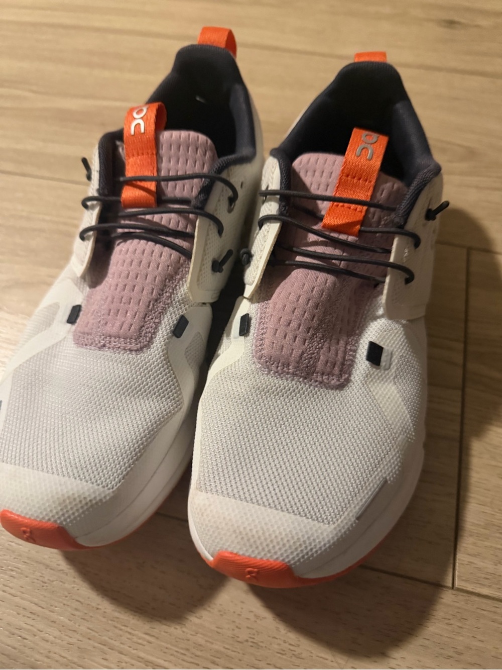 On Running Cream & Pink Sneakers with Orange Tabs